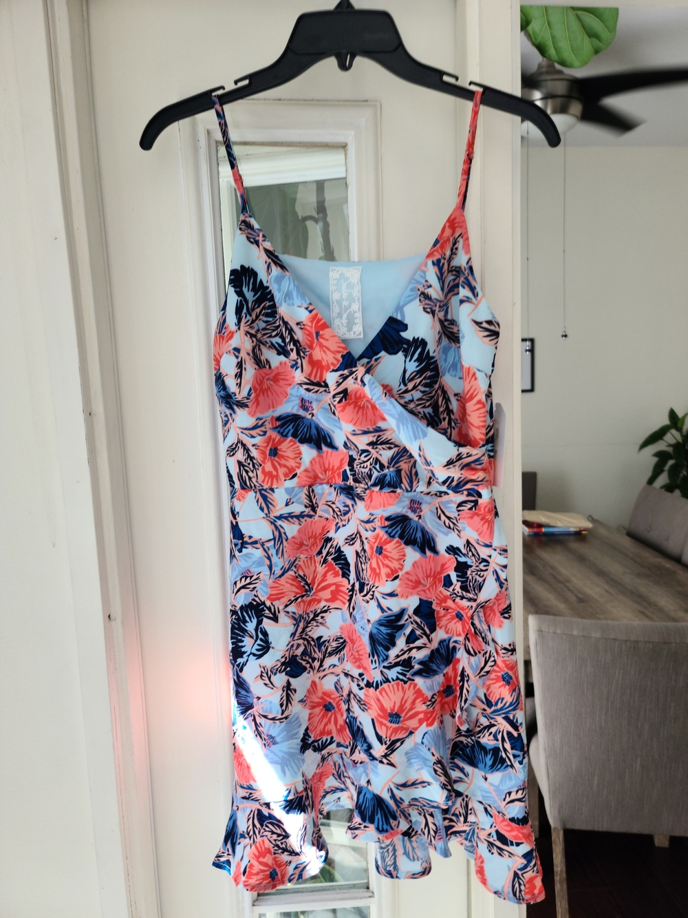 Sadie & Sage Coral and Navy Floral Slip Dress